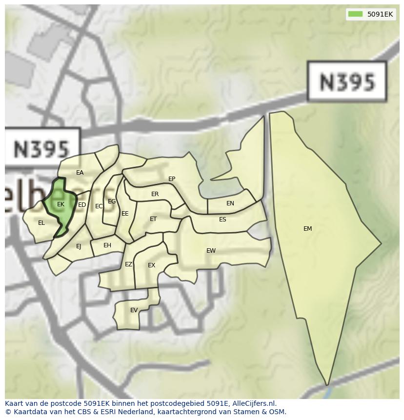 Afbeelding van het postcodegebied 5091 EK op de kaart.