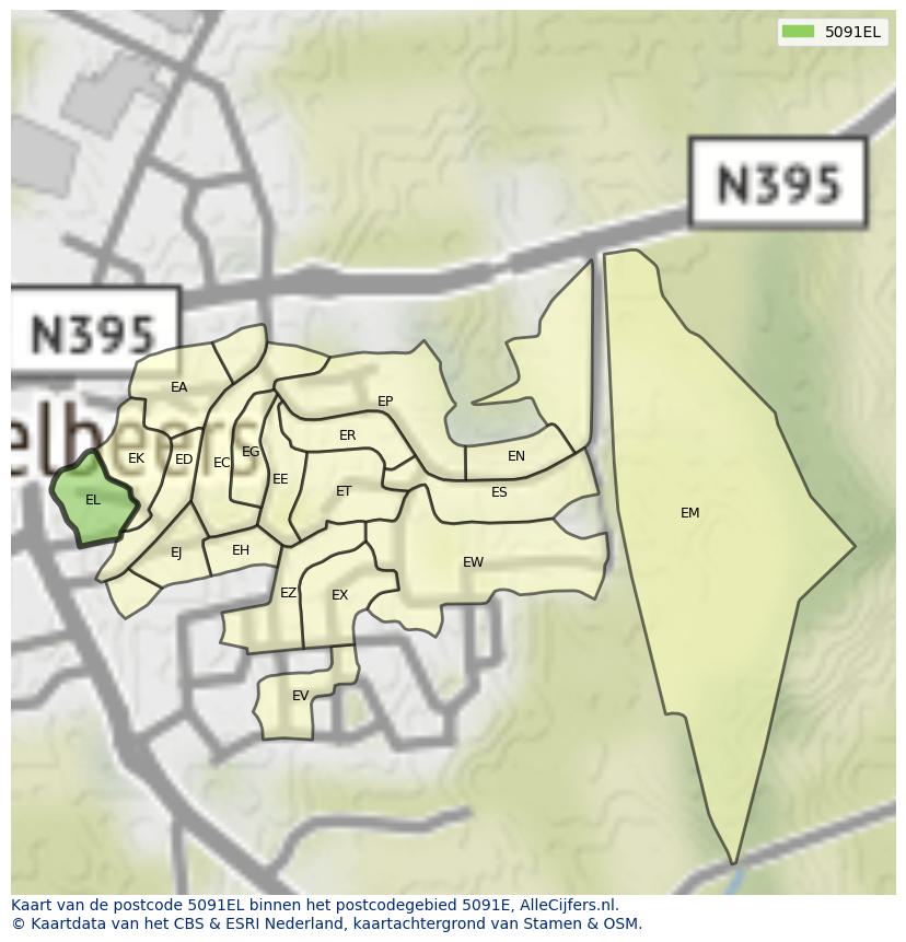 Afbeelding van het postcodegebied 5091 EL op de kaart.