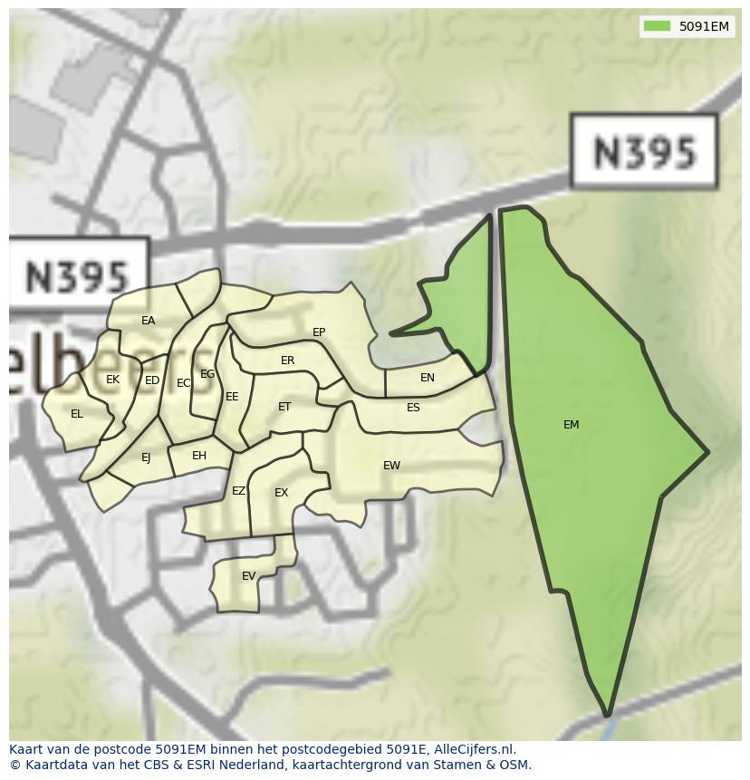 Afbeelding van het postcodegebied 5091 EM op de kaart.