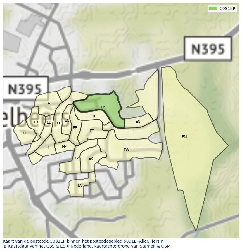 Afbeelding van het postcodegebied 5091 EP op de kaart.
