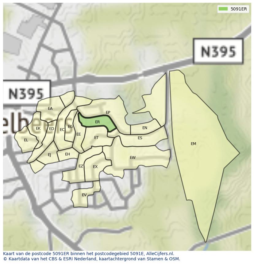 Afbeelding van het postcodegebied 5091 ER op de kaart.