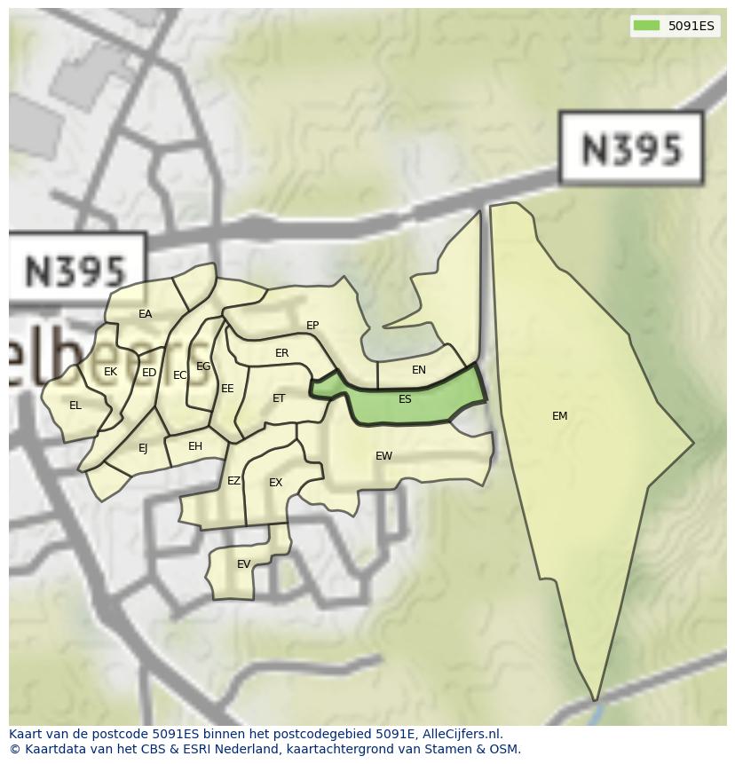 Afbeelding van het postcodegebied 5091 ES op de kaart.