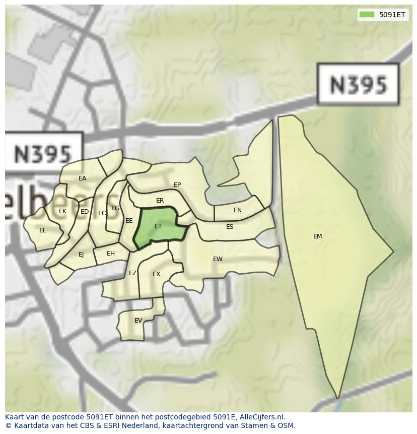 Afbeelding van het postcodegebied 5091 ET op de kaart.