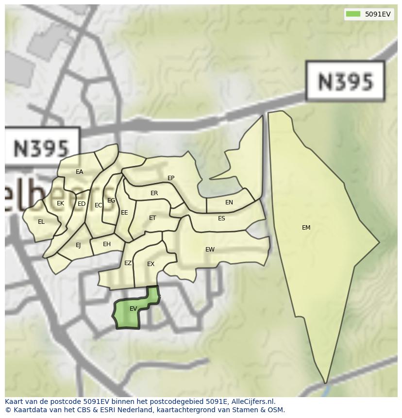 Afbeelding van het postcodegebied 5091 EV op de kaart.
