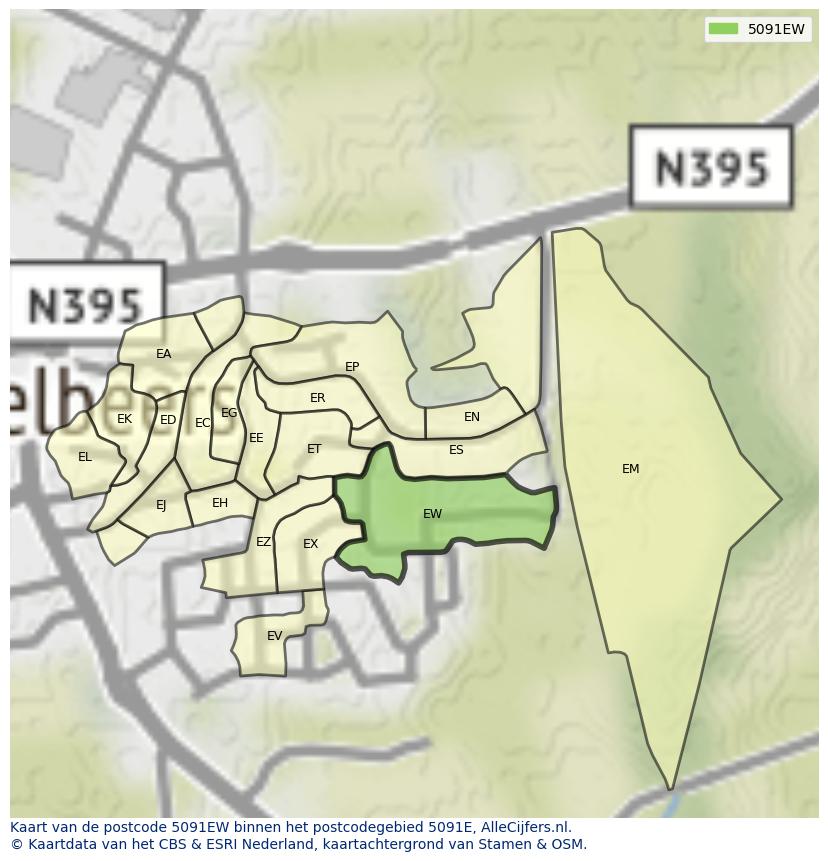 Afbeelding van het postcodegebied 5091 EW op de kaart.