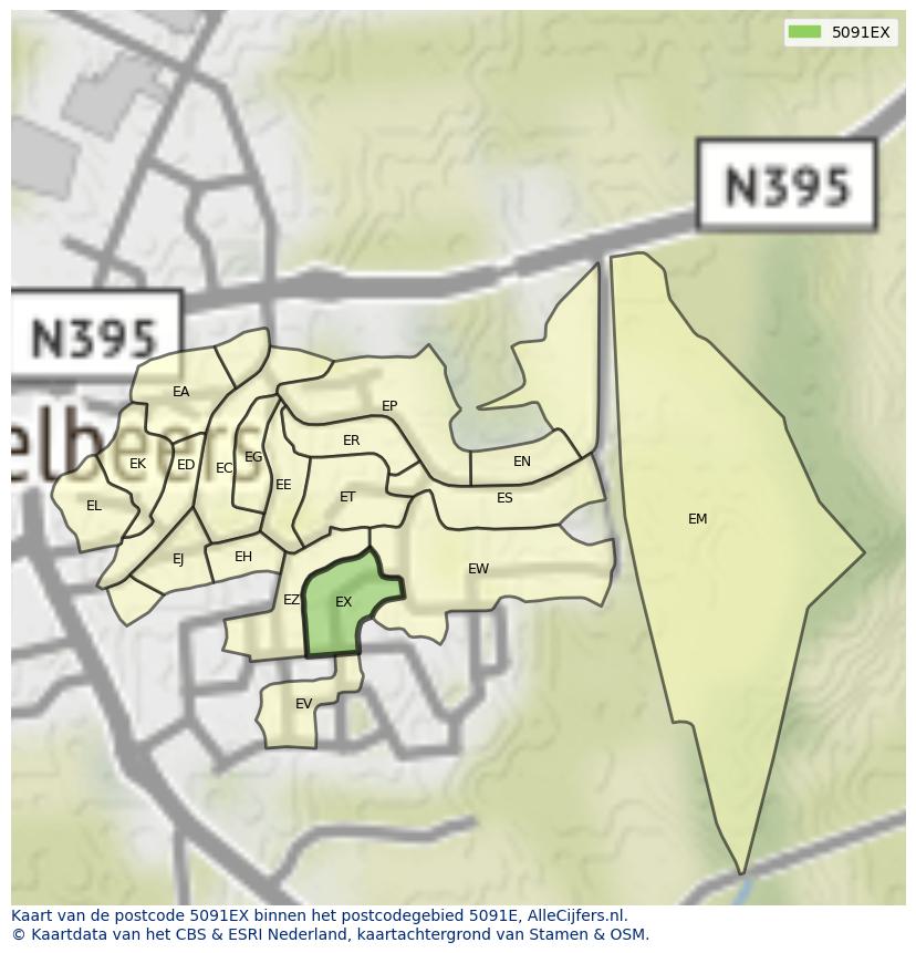 Afbeelding van het postcodegebied 5091 EX op de kaart.