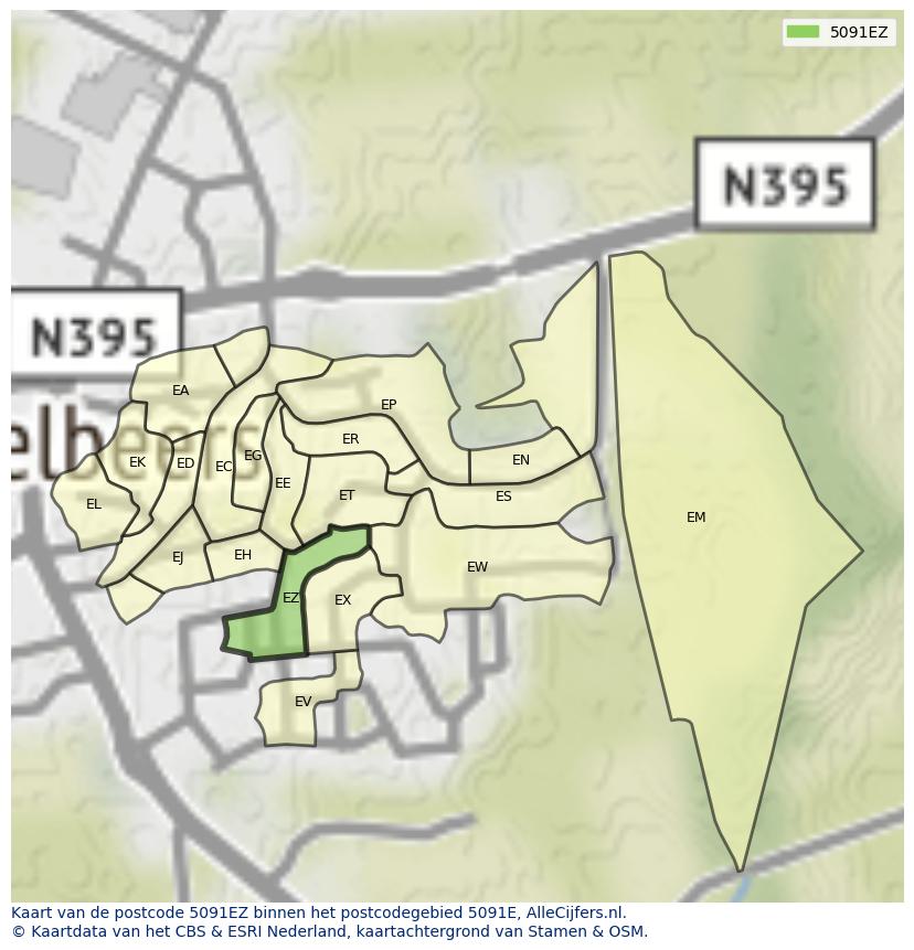 Afbeelding van het postcodegebied 5091 EZ op de kaart.