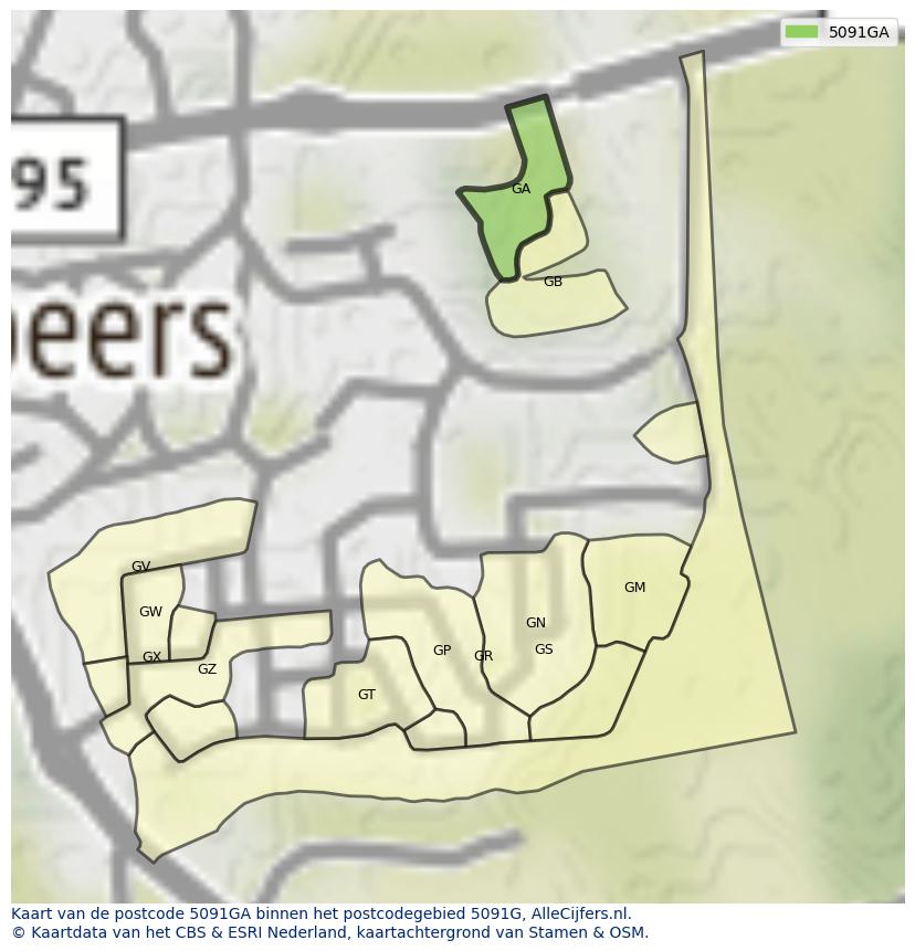 Afbeelding van het postcodegebied 5091 GA op de kaart.