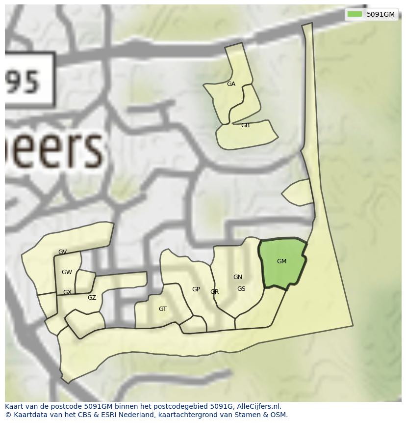 Afbeelding van het postcodegebied 5091 GM op de kaart.