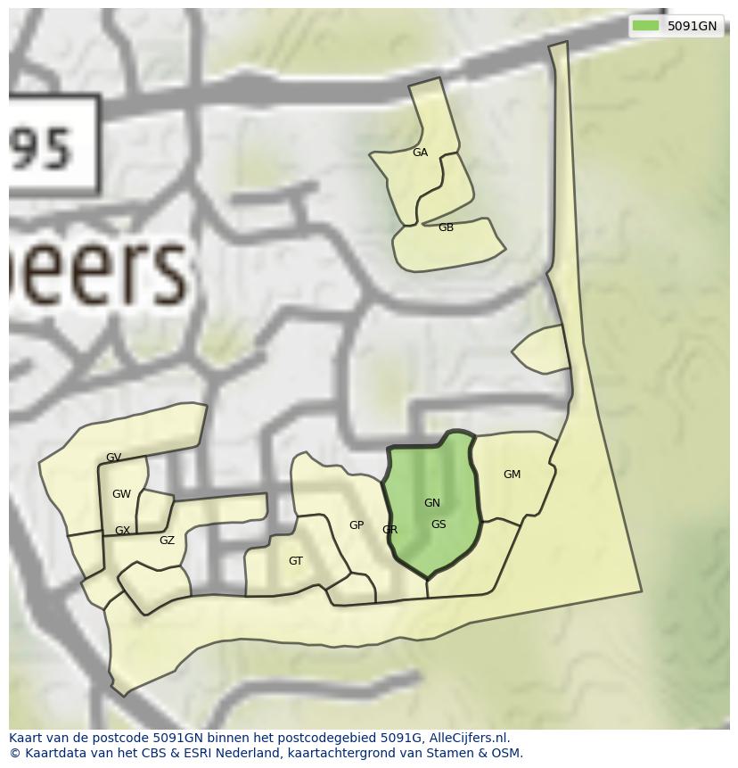 Afbeelding van het postcodegebied 5091 GN op de kaart.