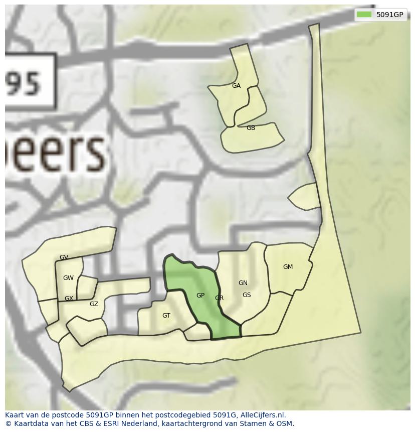Afbeelding van het postcodegebied 5091 GP op de kaart.