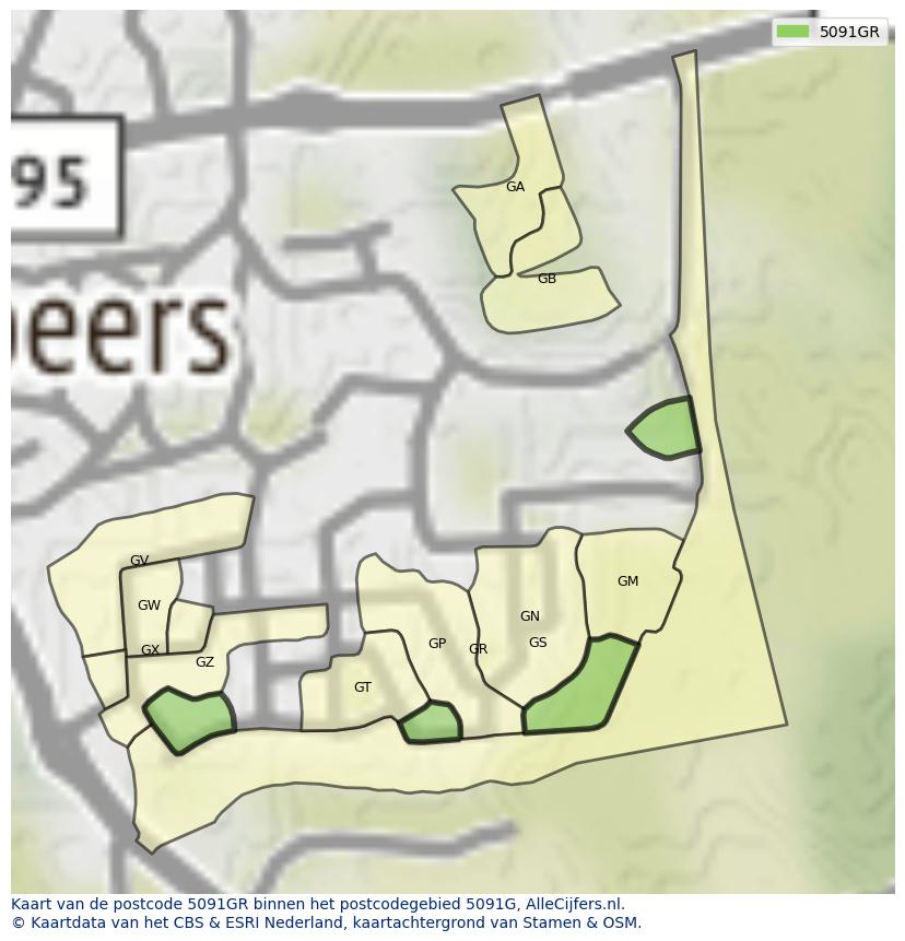 Afbeelding van het postcodegebied 5091 GR op de kaart.