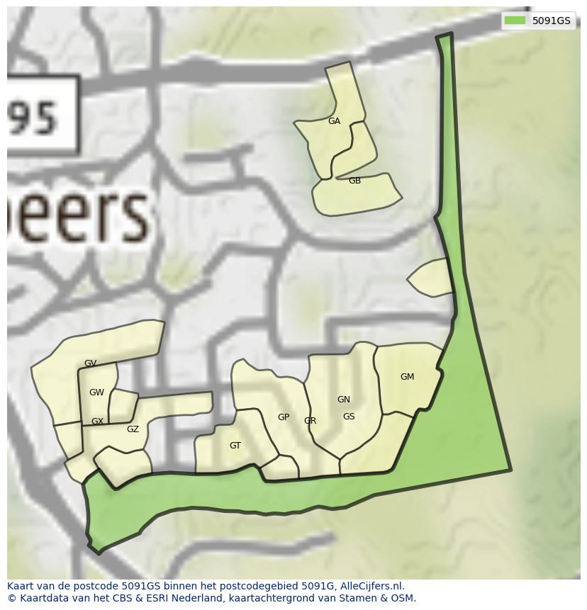 Afbeelding van het postcodegebied 5091 GS op de kaart.