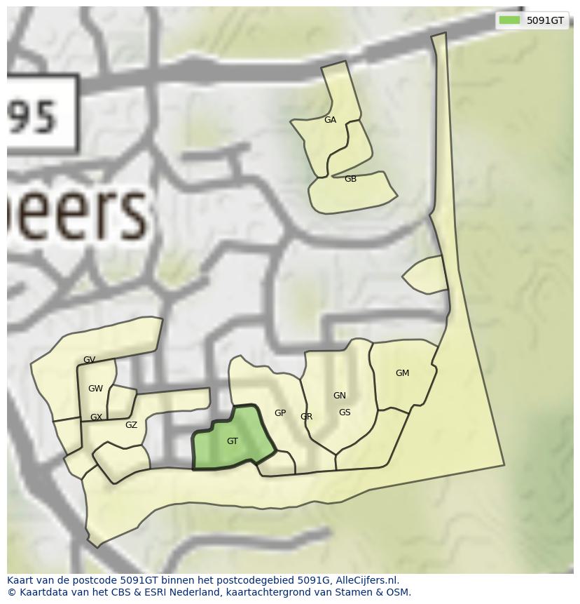 Afbeelding van het postcodegebied 5091 GT op de kaart.