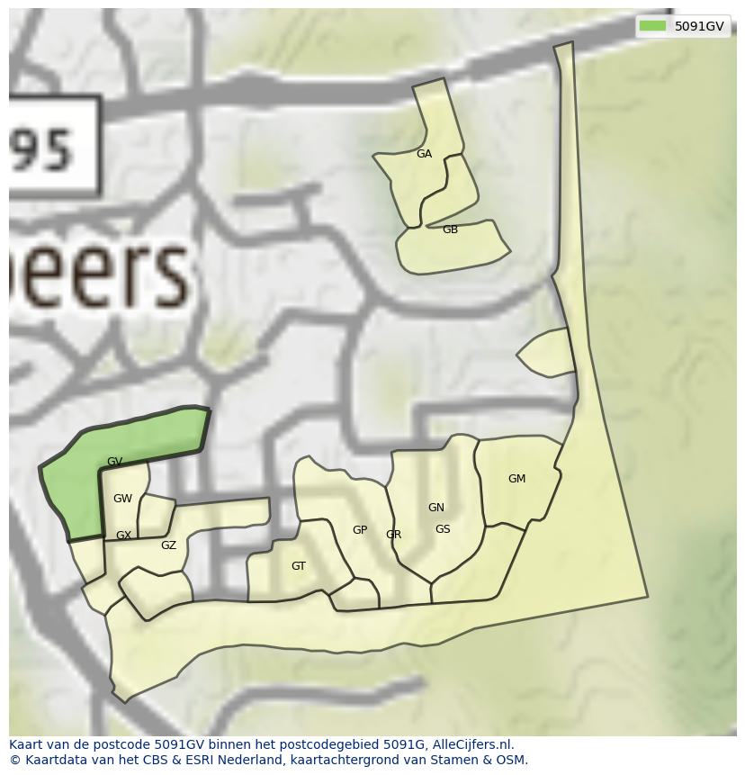 Afbeelding van het postcodegebied 5091 GV op de kaart.