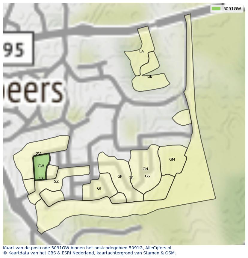 Afbeelding van het postcodegebied 5091 GW op de kaart.