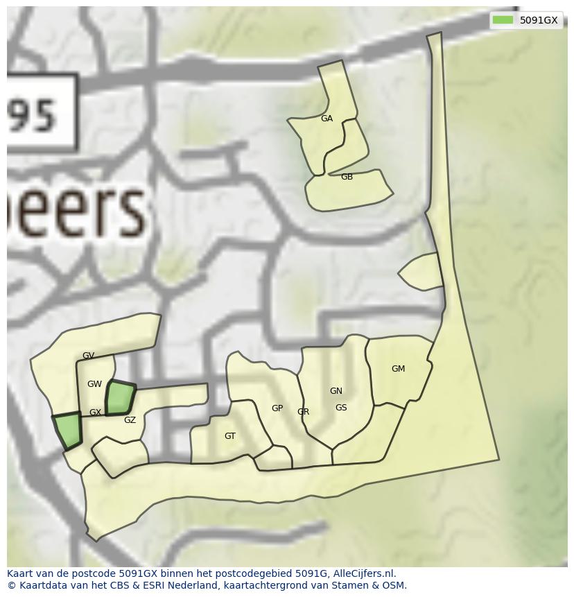 Afbeelding van het postcodegebied 5091 GX op de kaart.
