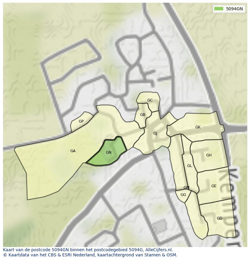 Afbeelding van het postcodegebied 5094 GN op de kaart.