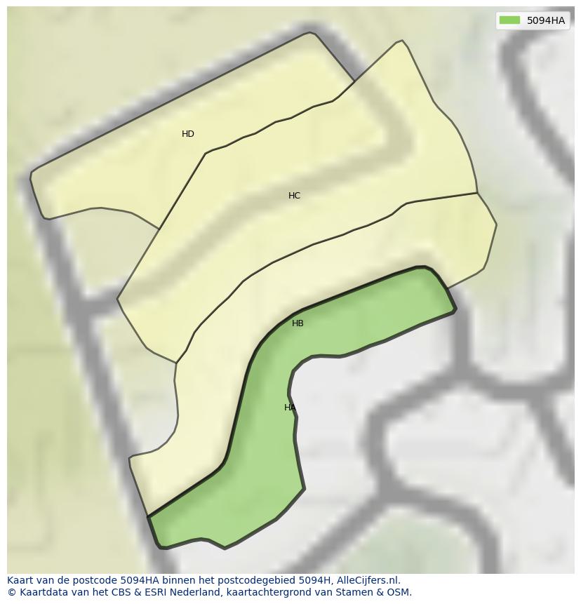 Afbeelding van het postcodegebied 5094 HA op de kaart.