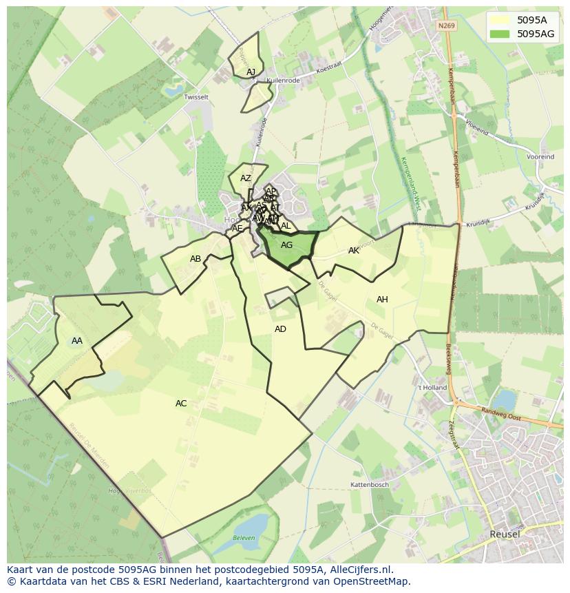 Afbeelding van het postcodegebied 5095 AG op de kaart.