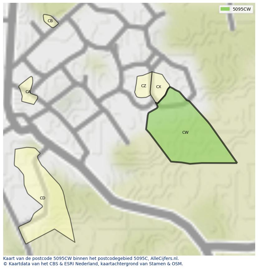 Afbeelding van het postcodegebied 5095 CW op de kaart.