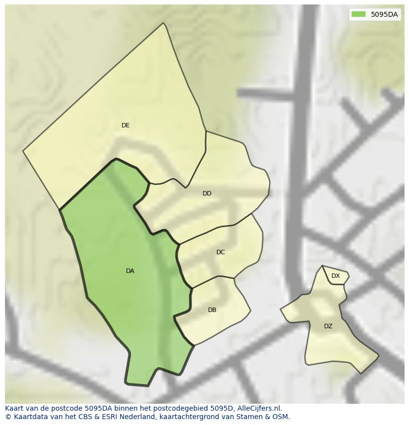 Afbeelding van het postcodegebied 5095 DA op de kaart.
