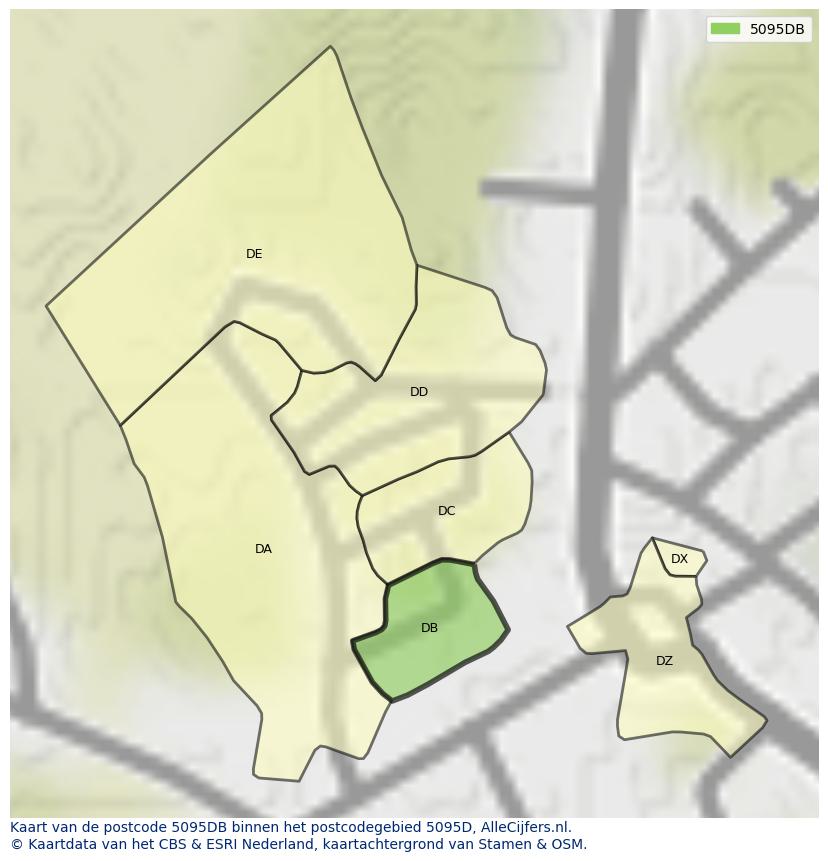 Afbeelding van het postcodegebied 5095 DB op de kaart.