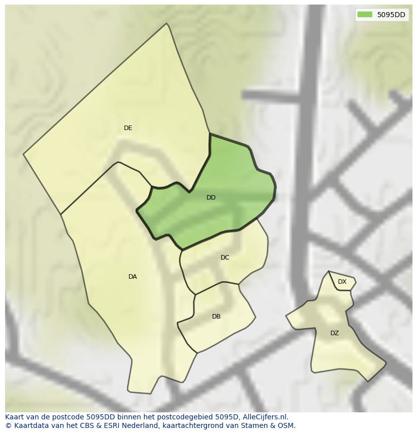 Afbeelding van het postcodegebied 5095 DD op de kaart.