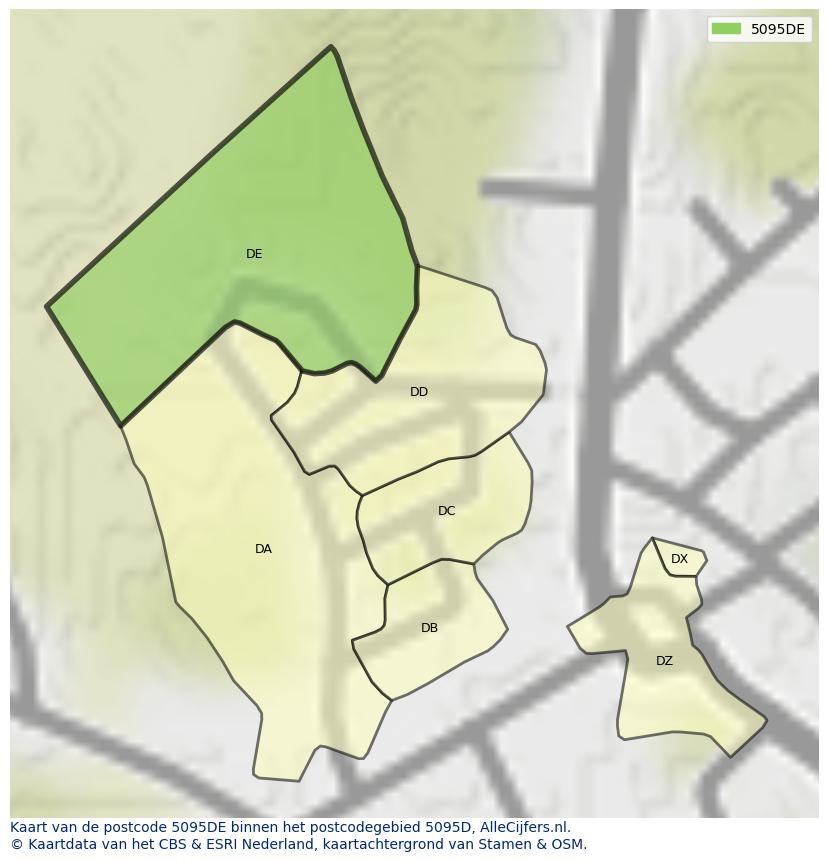 Afbeelding van het postcodegebied 5095 DE op de kaart.
