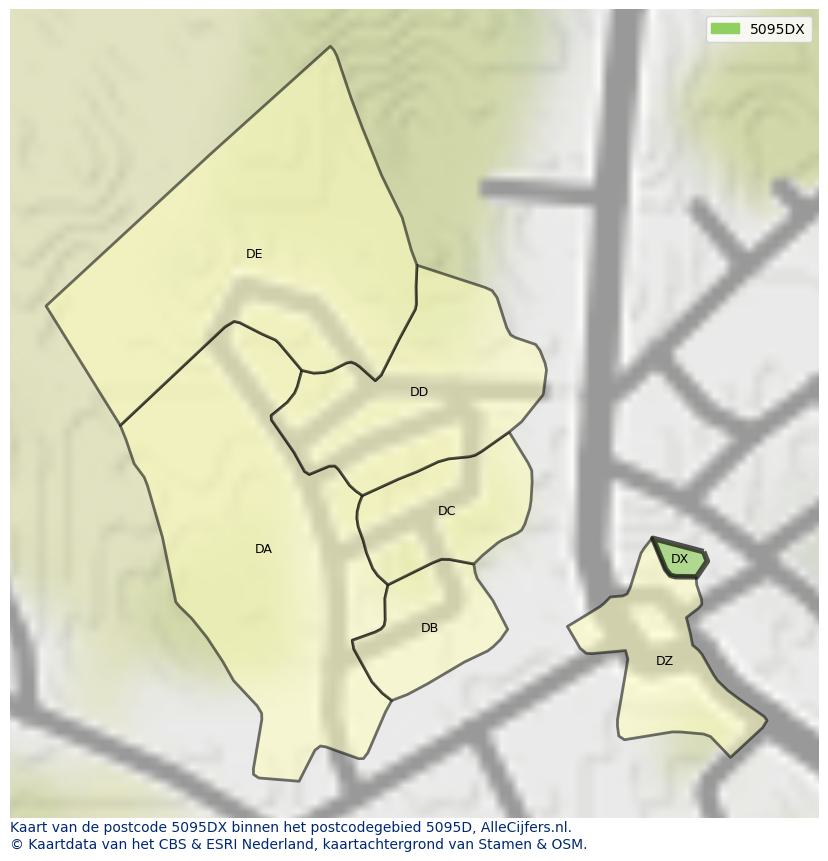 Afbeelding van het postcodegebied 5095 DX op de kaart.