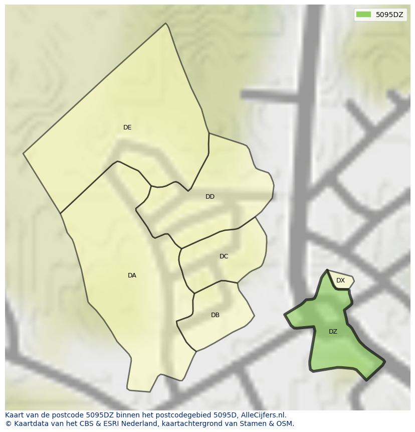 Afbeelding van het postcodegebied 5095 DZ op de kaart.