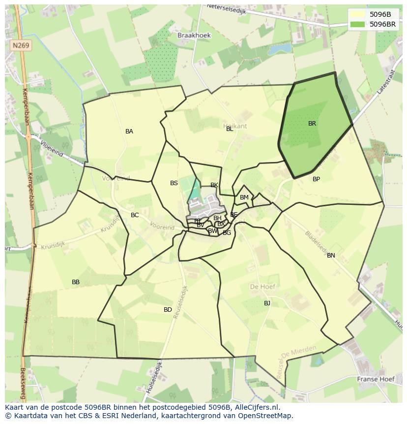 Afbeelding van het postcodegebied 5096 BR op de kaart.