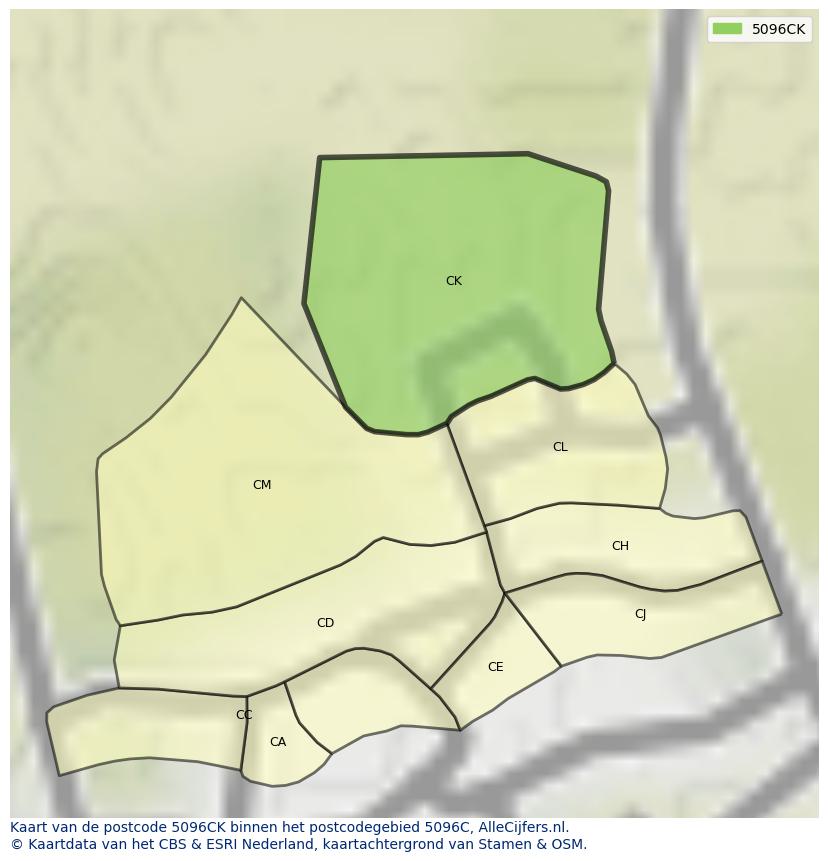 Afbeelding van het postcodegebied 5096 CK op de kaart.