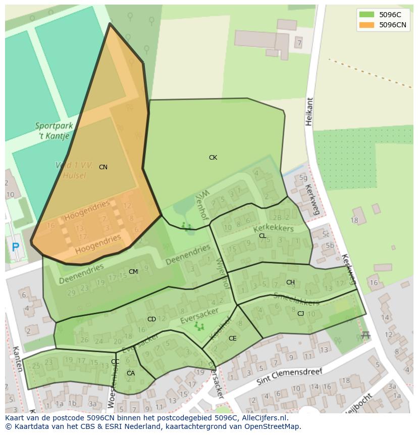 Afbeelding van het postcodegebied 5096 CN op de kaart.