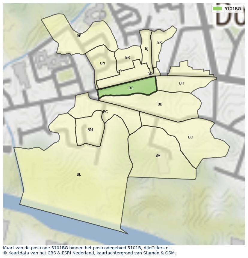 Afbeelding van het postcodegebied 5101 BG op de kaart.