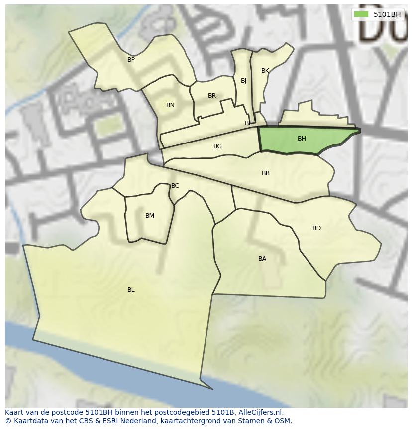 Afbeelding van het postcodegebied 5101 BH op de kaart.