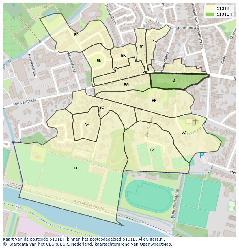 Afbeelding van het postcodegebied 5101 BH op de kaart.
