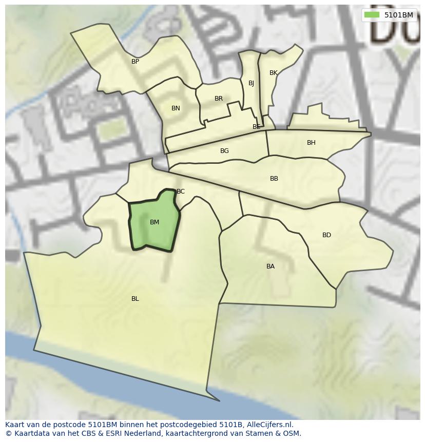Afbeelding van het postcodegebied 5101 BM op de kaart.