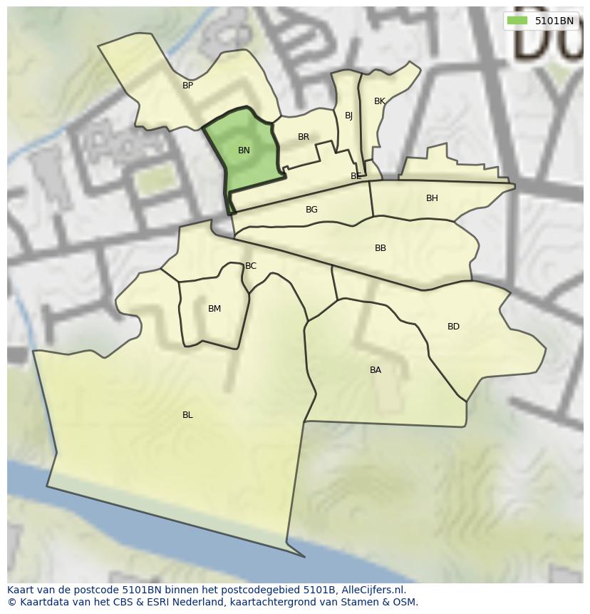 Afbeelding van het postcodegebied 5101 BN op de kaart.