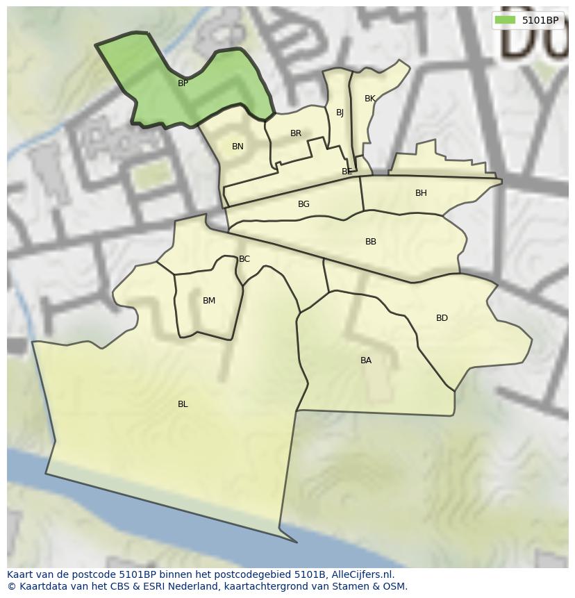 Afbeelding van het postcodegebied 5101 BP op de kaart.