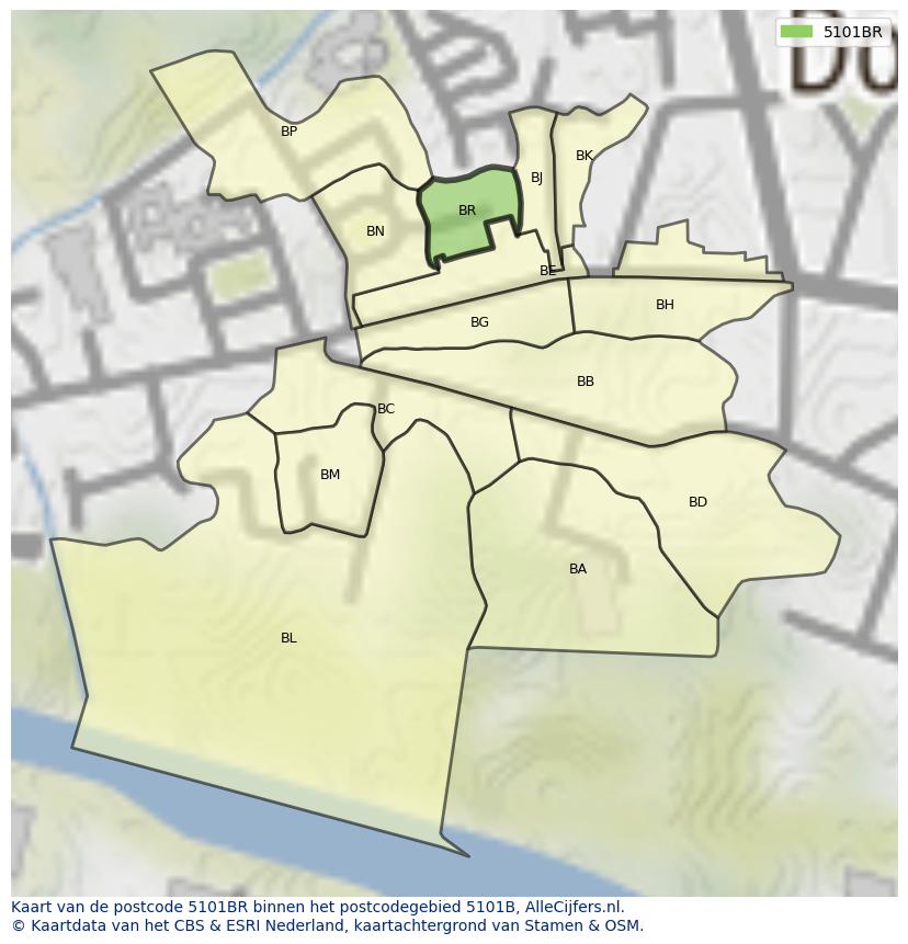Afbeelding van het postcodegebied 5101 BR op de kaart.