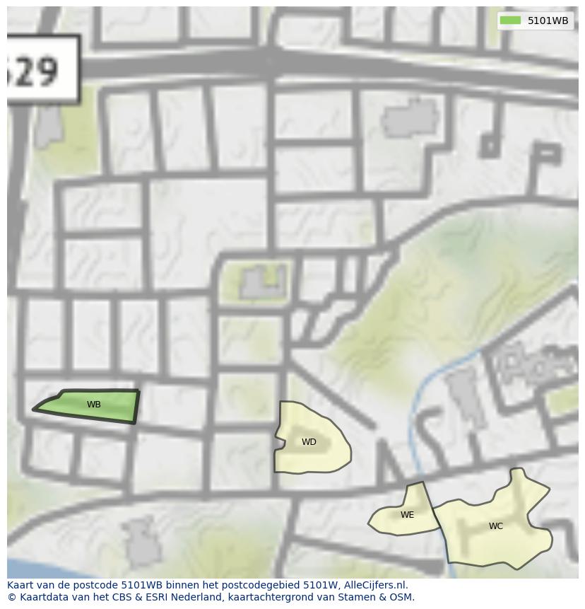 Afbeelding van het postcodegebied 5101 WB op de kaart.