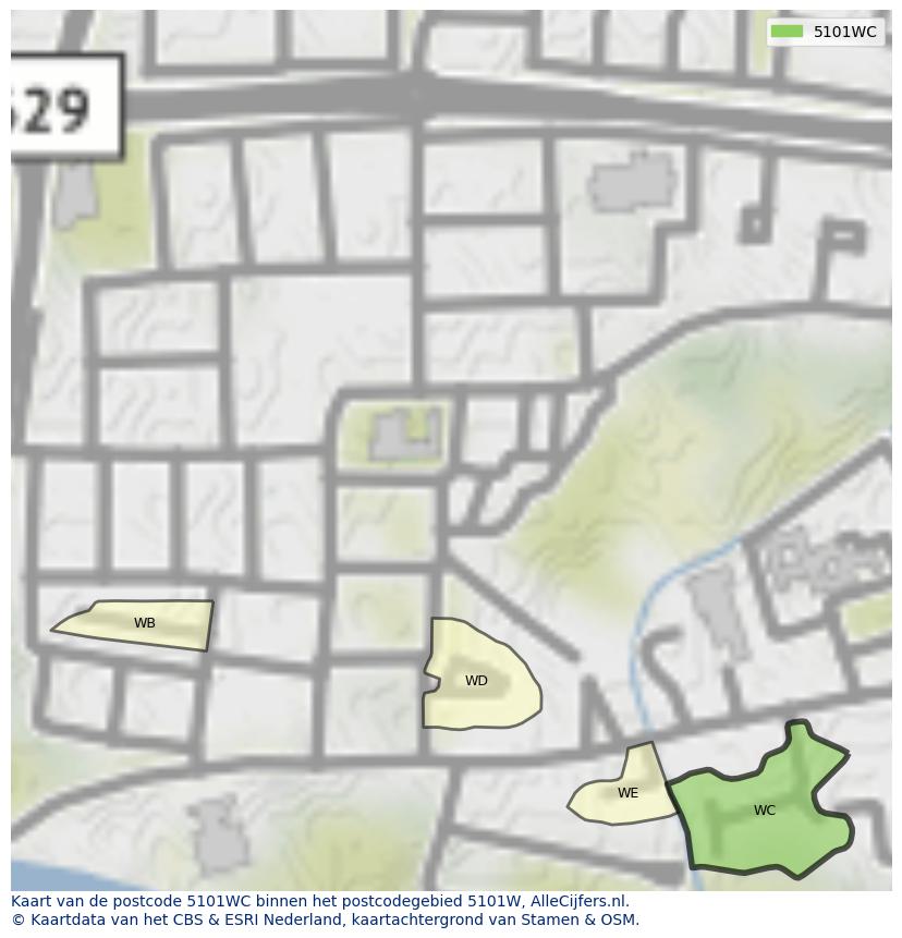 Afbeelding van het postcodegebied 5101 WC op de kaart.