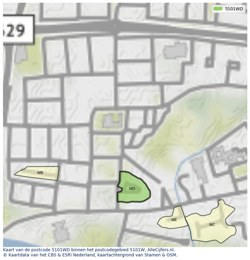 Afbeelding van het postcodegebied 5101 WD op de kaart.
