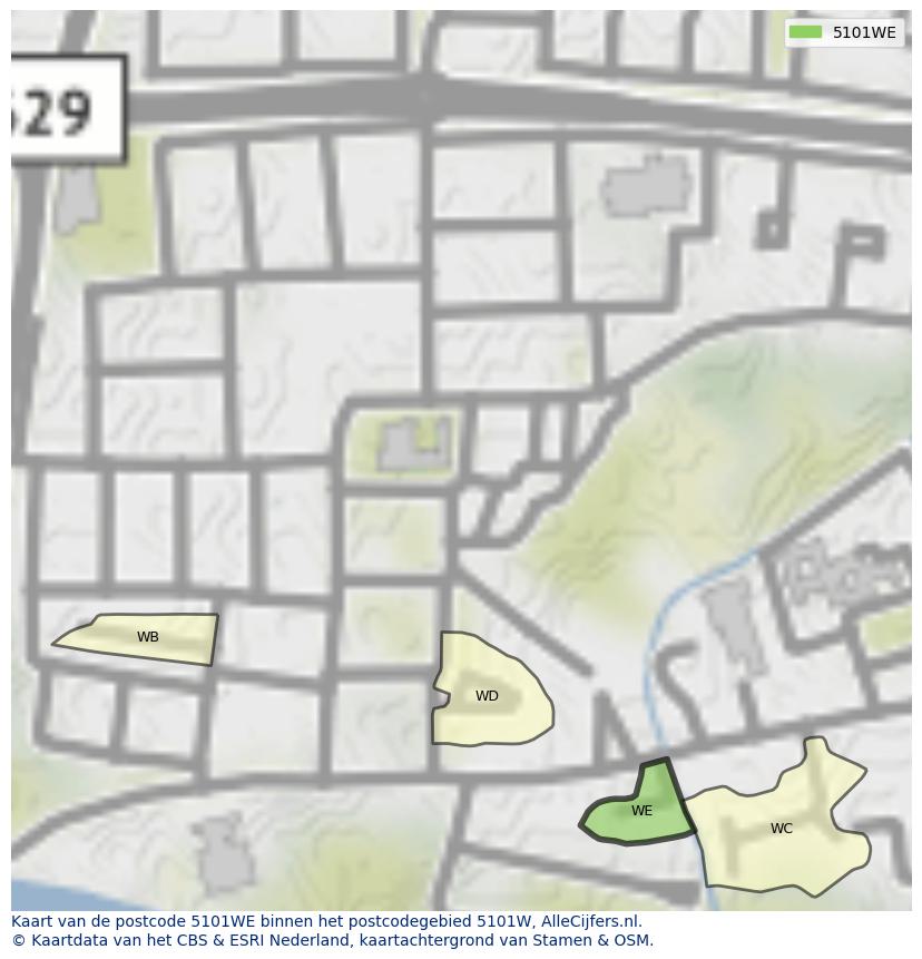 Afbeelding van het postcodegebied 5101 WE op de kaart.
