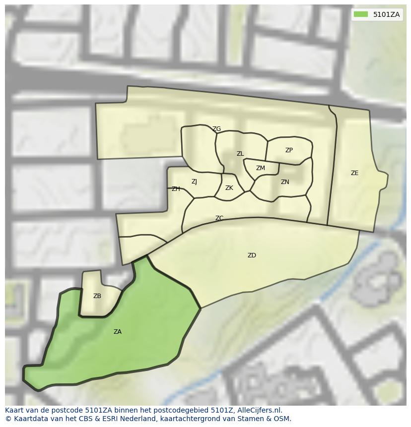 Afbeelding van het postcodegebied 5101 ZA op de kaart.