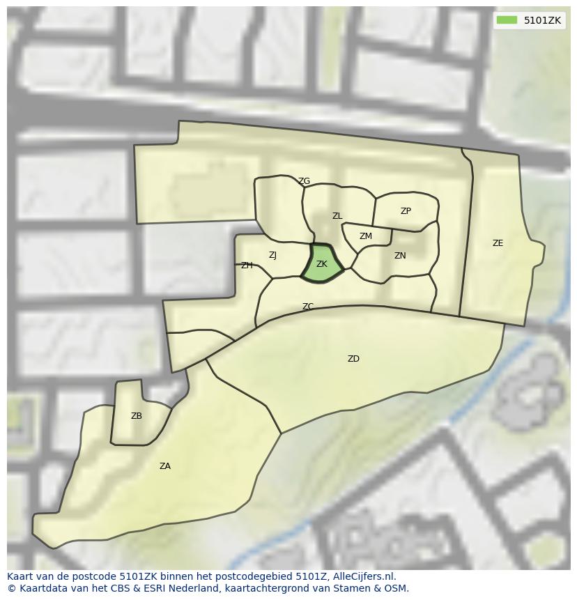Afbeelding van het postcodegebied 5101 ZK op de kaart.