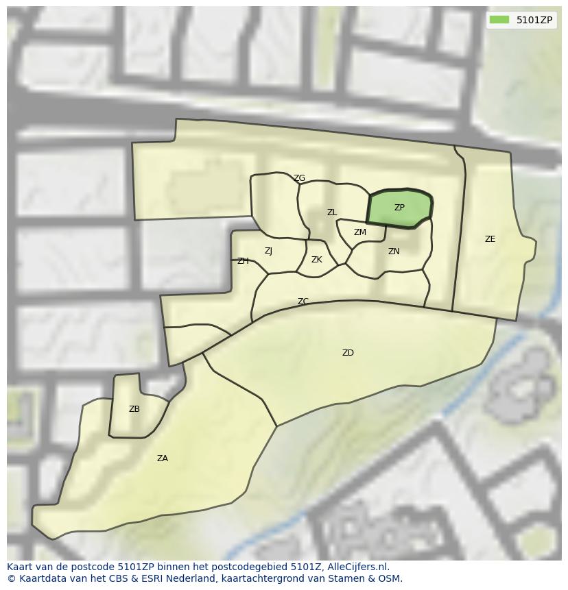 Afbeelding van het postcodegebied 5101 ZP op de kaart.
