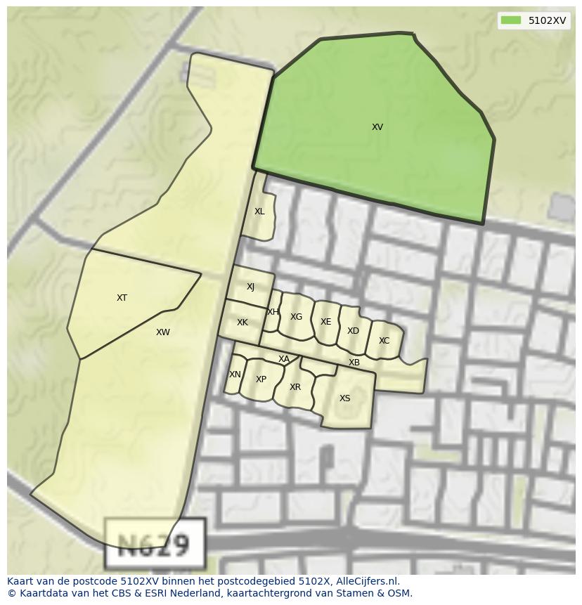 Afbeelding van het postcodegebied 5102 XV op de kaart.