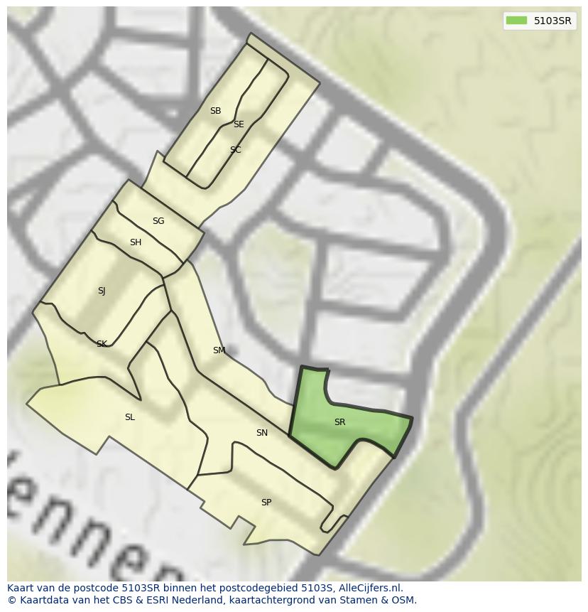 Afbeelding van het postcodegebied 5103 SR op de kaart.